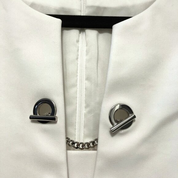 Etcetera Solid White Black Notch Neckline Sleeveless Lined Sheath Dress 2 - Picture 6 of 15